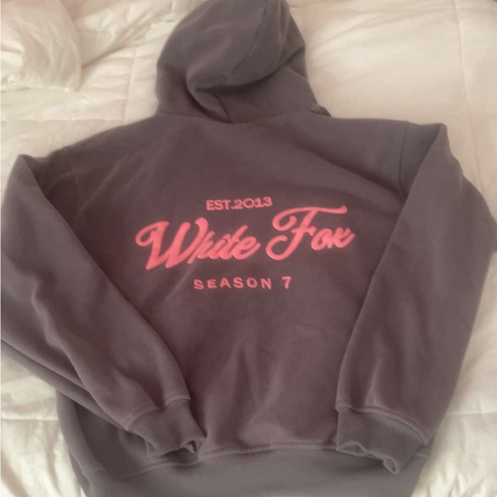 White fox hoodie season 7 pink and gray